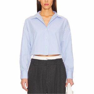 Favorite Daughter The Crop Blue Cotton‎ Ex-Boyfriend Shirt